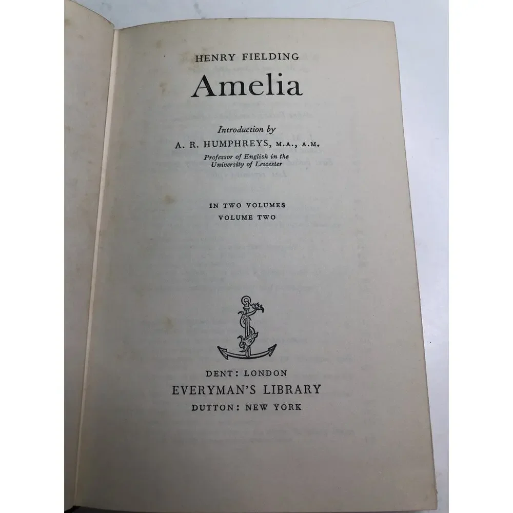 Amelia by Henry Fielding Volume 1 & 2 HC DJ 1966 Everyman's Library 852, 853